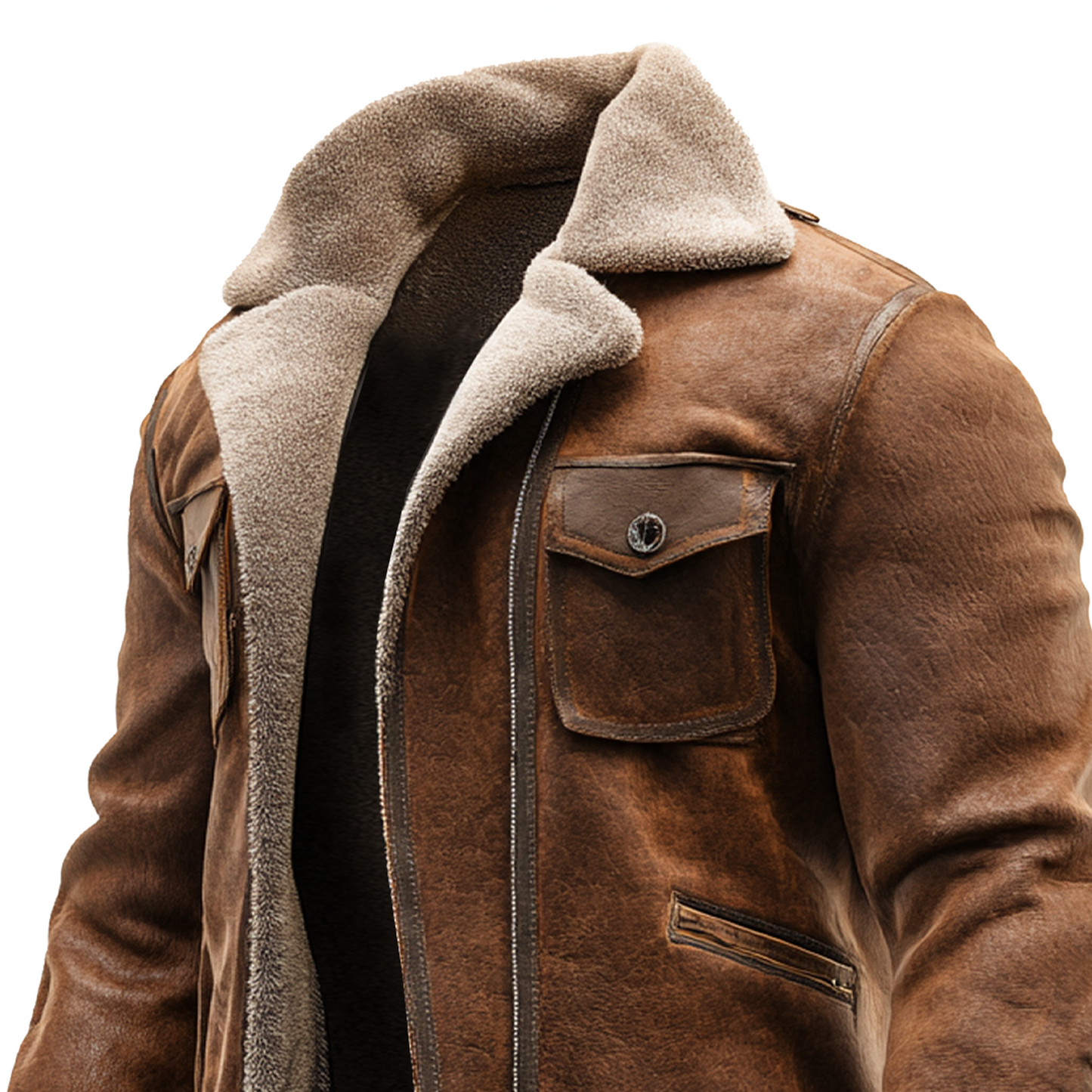 Gio™ | Vintage Brown PU Leather Jacket with Faux Fur Lining
