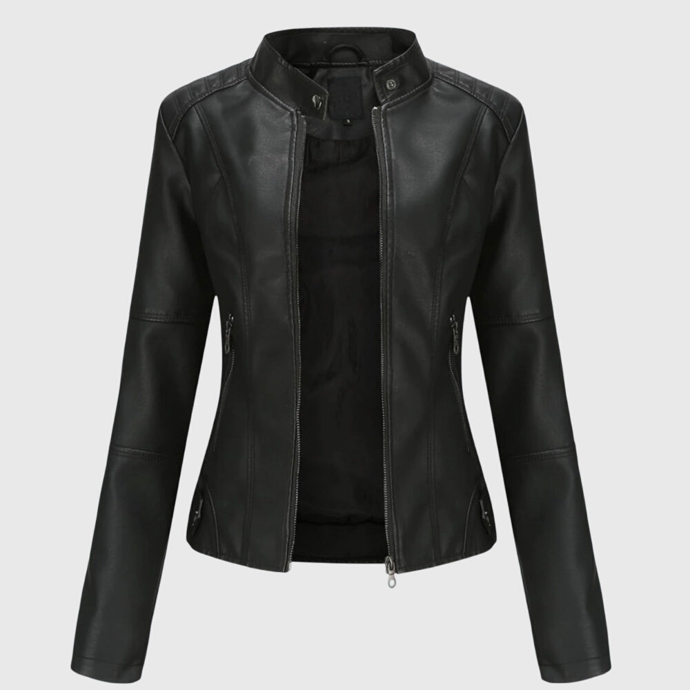 Giorgina Womens Leather Jacket with Tailored Fit in Black