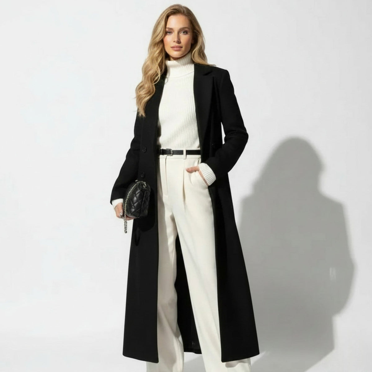 Rachael Womens Longline Tailored Winter Coat in Black