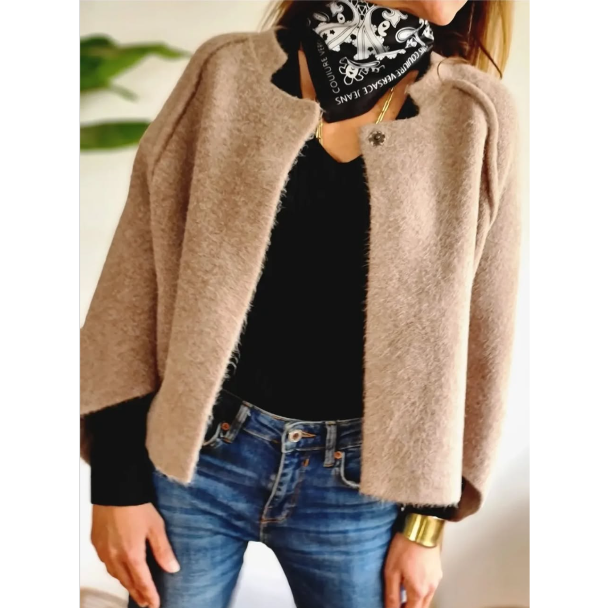 Women's Elegant Round-Neck Coat, Long Sleeve | Timeless Silhouette, Sophisticated Cut | Beige, Black or Red | S–5XL