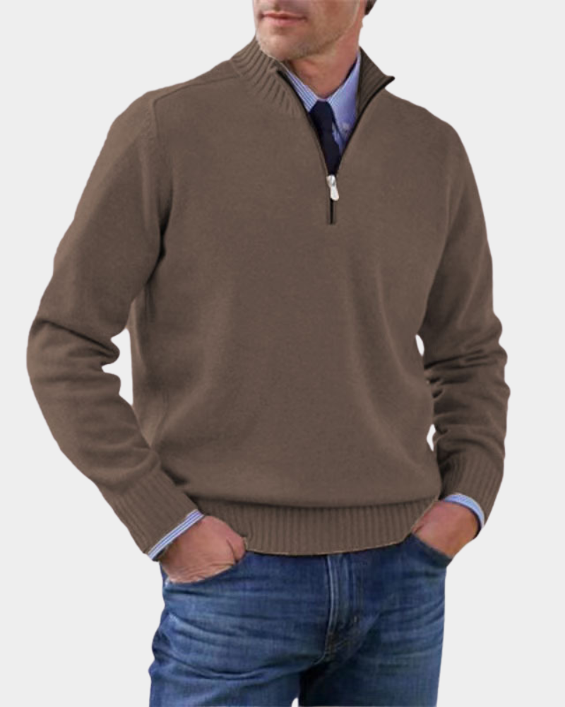 Hezron Mens Zip-Up Sweater, Lightweight Warmth in Brown