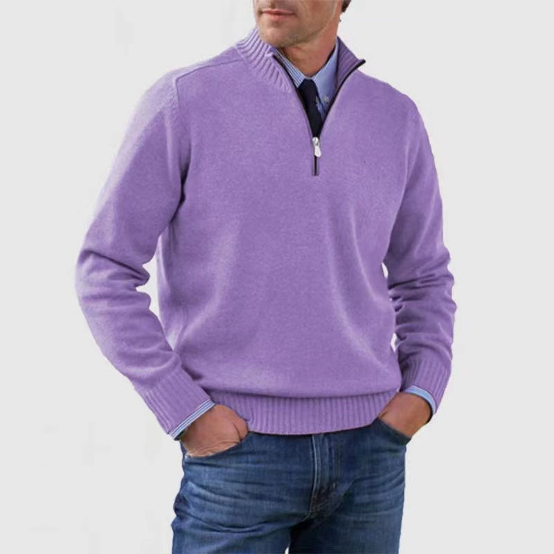 Lucien Mens Half-Zip Knit Sweater, Classic Fit in Purple
