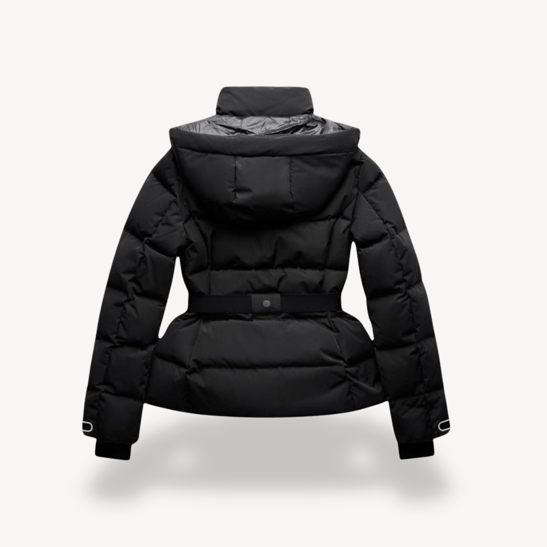 Amy Womens Belted Puffer Jacket with Hood