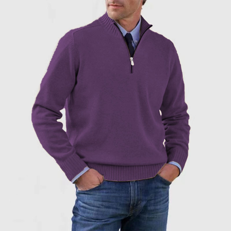 Lucien Mens Half-Zip Knit Sweater, Classic Fit in Dark Purple