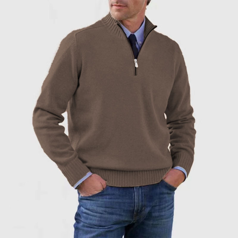 Lucien Mens Half-Zip Knit Sweater, Classic Fit in Brown