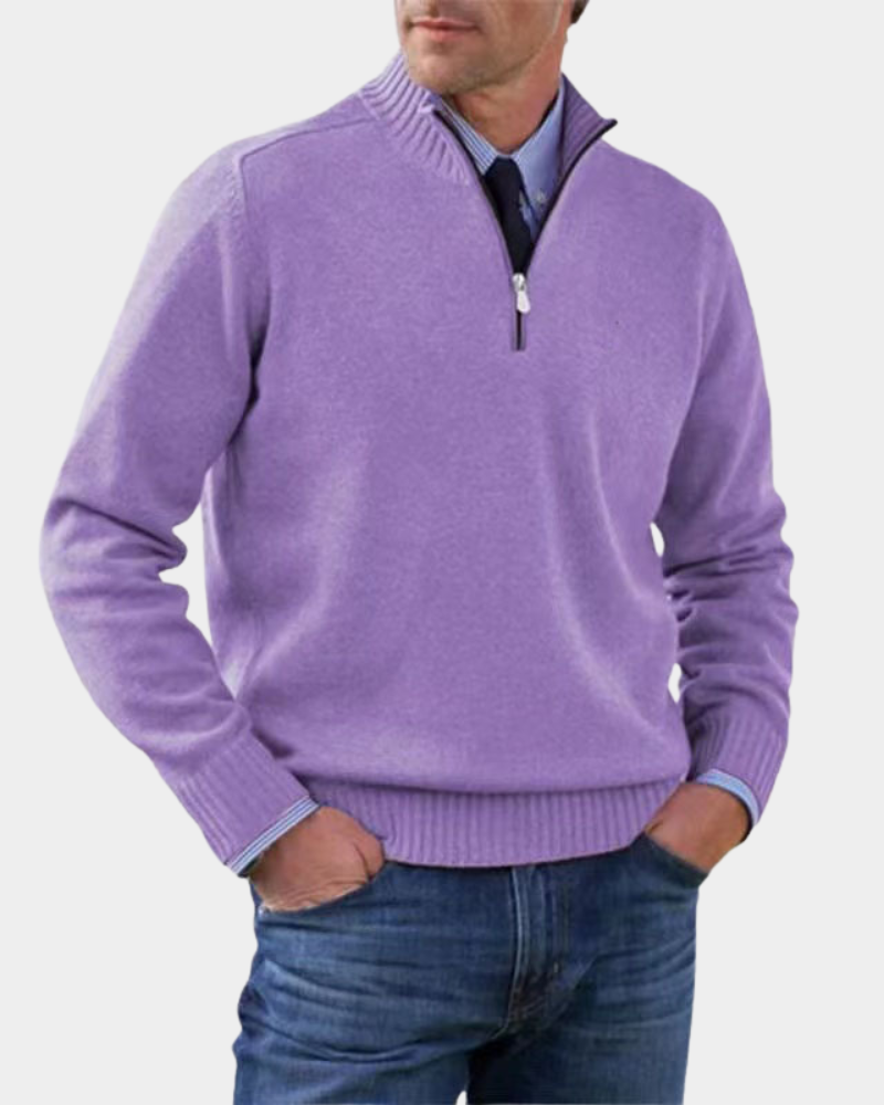 Hezron Mens Zip-Up Sweater, Lightweight Warmth in Purple