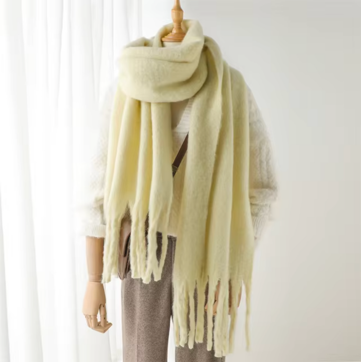 Elyra Womens Pashmina Scarf with Long Tassels in Yellow