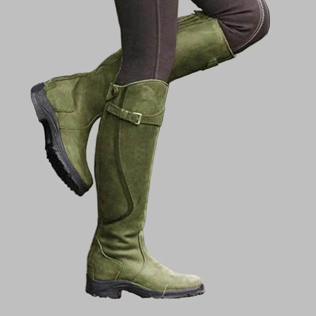 Jacqueline Womens Leather Boots with Cushioned Footbed in Green