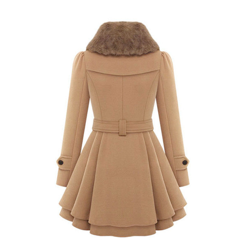 Claudia Womens Belted Trench Coat with Faux Fur Collar