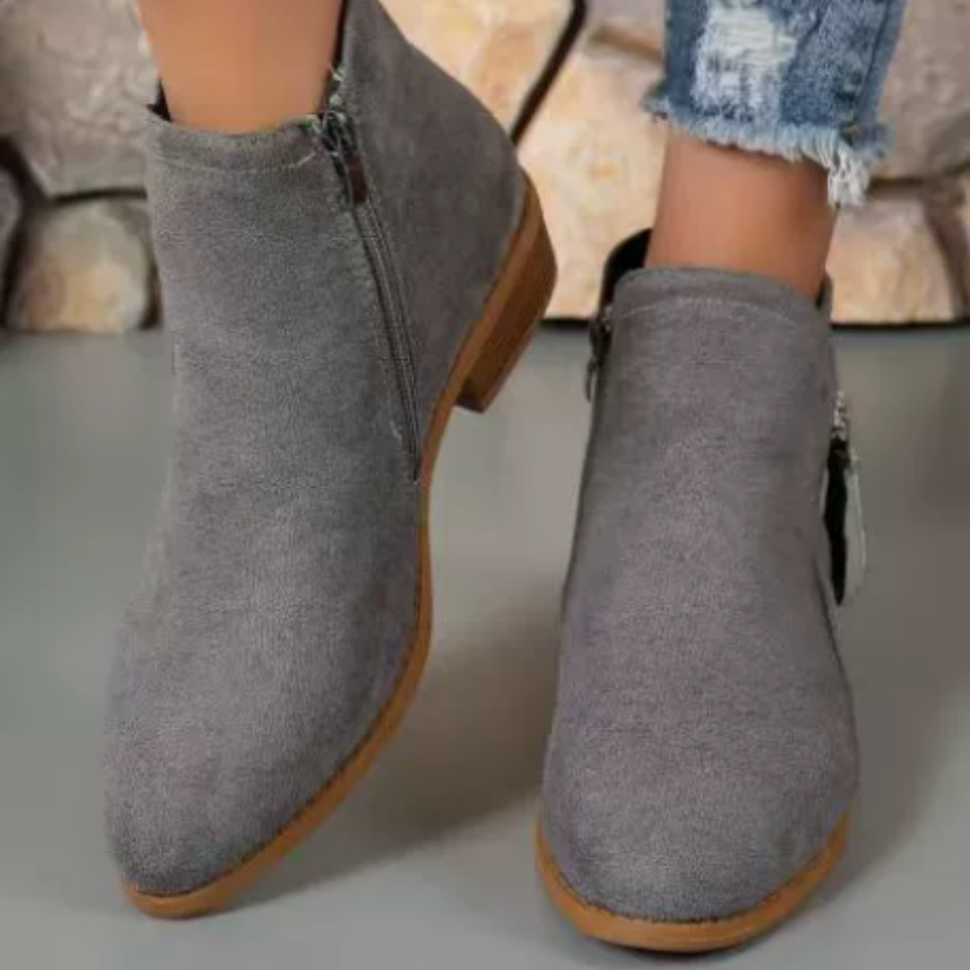 Raya Womens Ankle Boots with Side Zipper in Gray