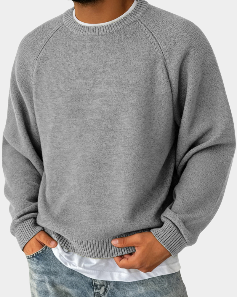 Evander Mens Crew Neck Sweater, Lightweight Layer in Gray