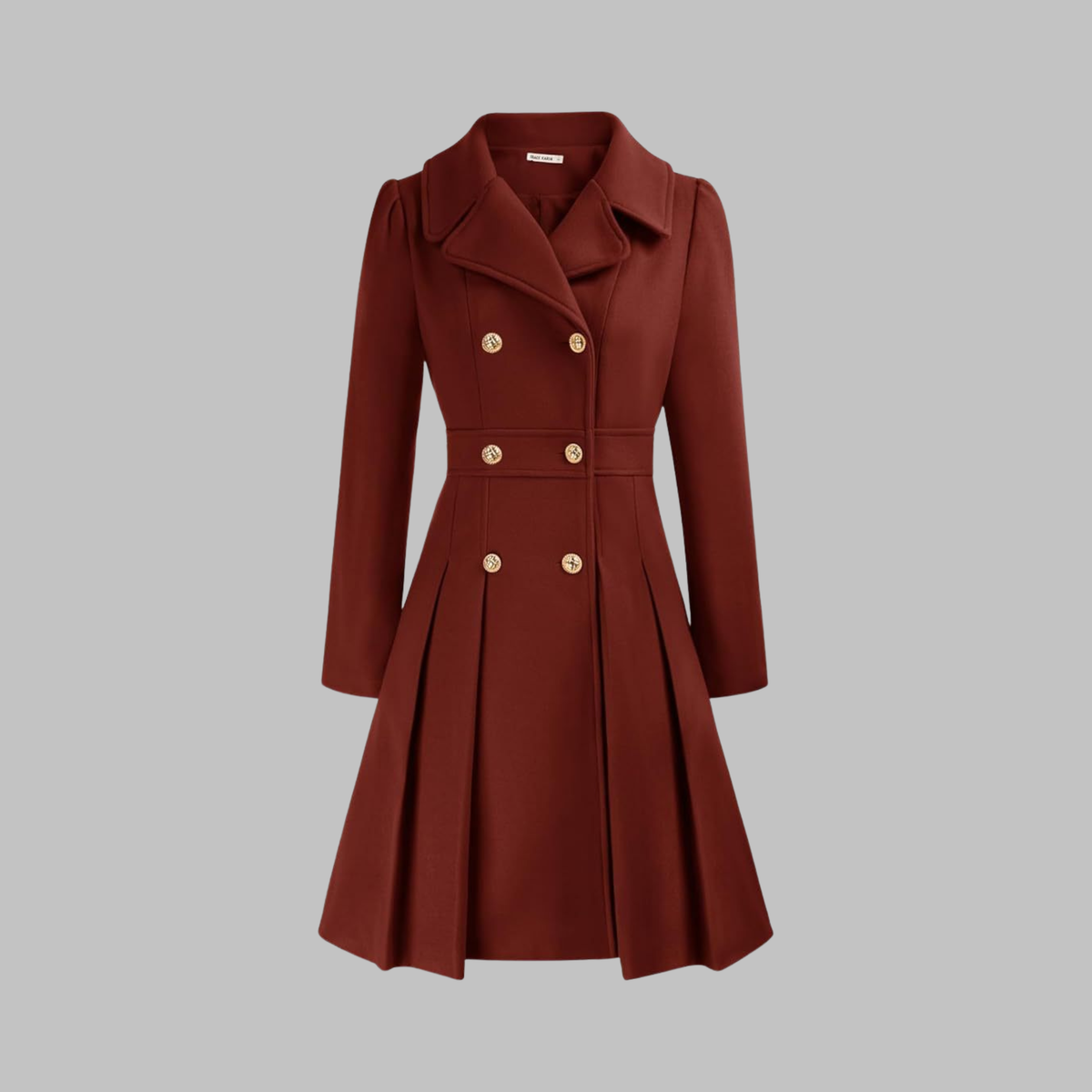 Dami Womens Double Button Coat with Long Sleeves in Deep Red