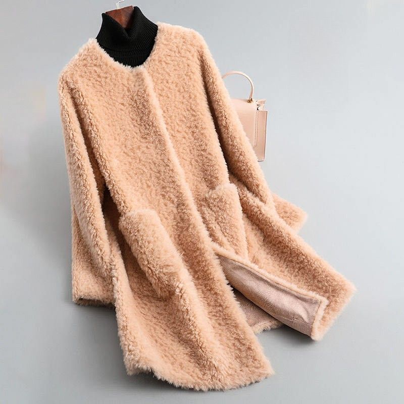 Olivia Womens Shearling Fur Coat in Blossom Pink