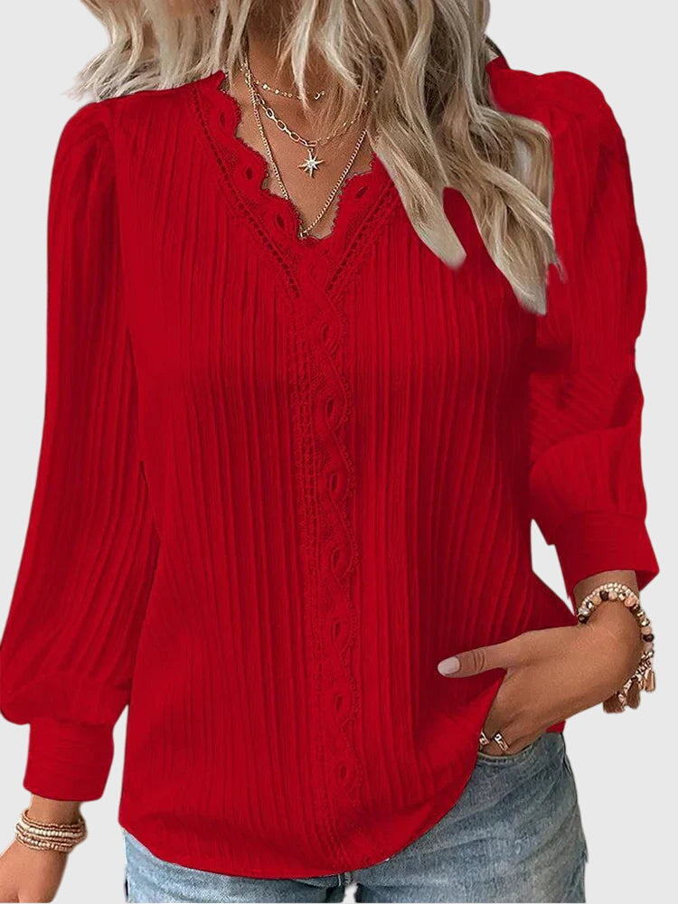 Andrea Womens Pullover Blouse with Tailored Silhouette in Red