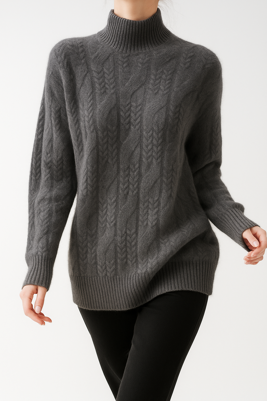 Whitney Womens Cable Knit Sweater with Half-High Collar