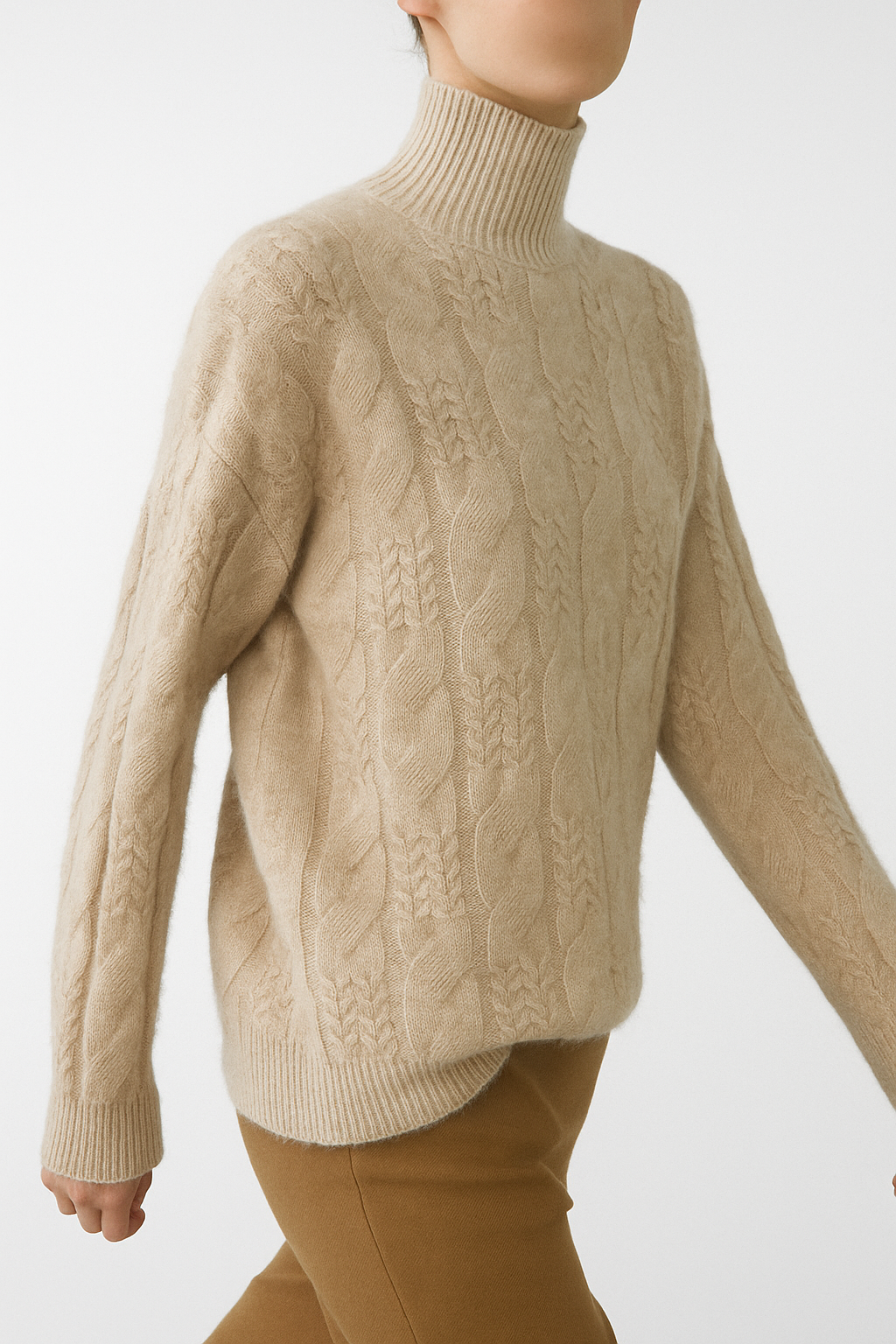 Whitney Womens Cable Knit Sweater with Half-High Collar