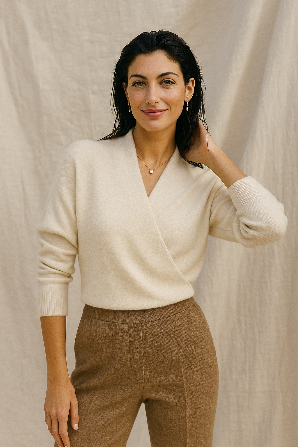 Kathryn Womens Cashmere Wrap Sweater with V-Neck
