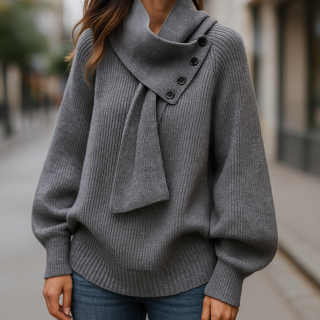 Women's Scarf-Neck Sweater, Sculpting Silhouette | Elevated Neckline Detail, Cozy Draped Fit | 5 Colorways | S–3XL