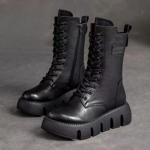 Kate Womens Winter Boots with Side Zip and Laces in Black