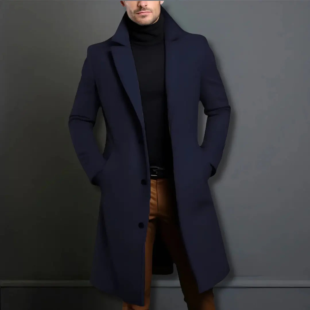Leo Mens Overcoat Full-Length Winter Coat with Straight Cut in Navy