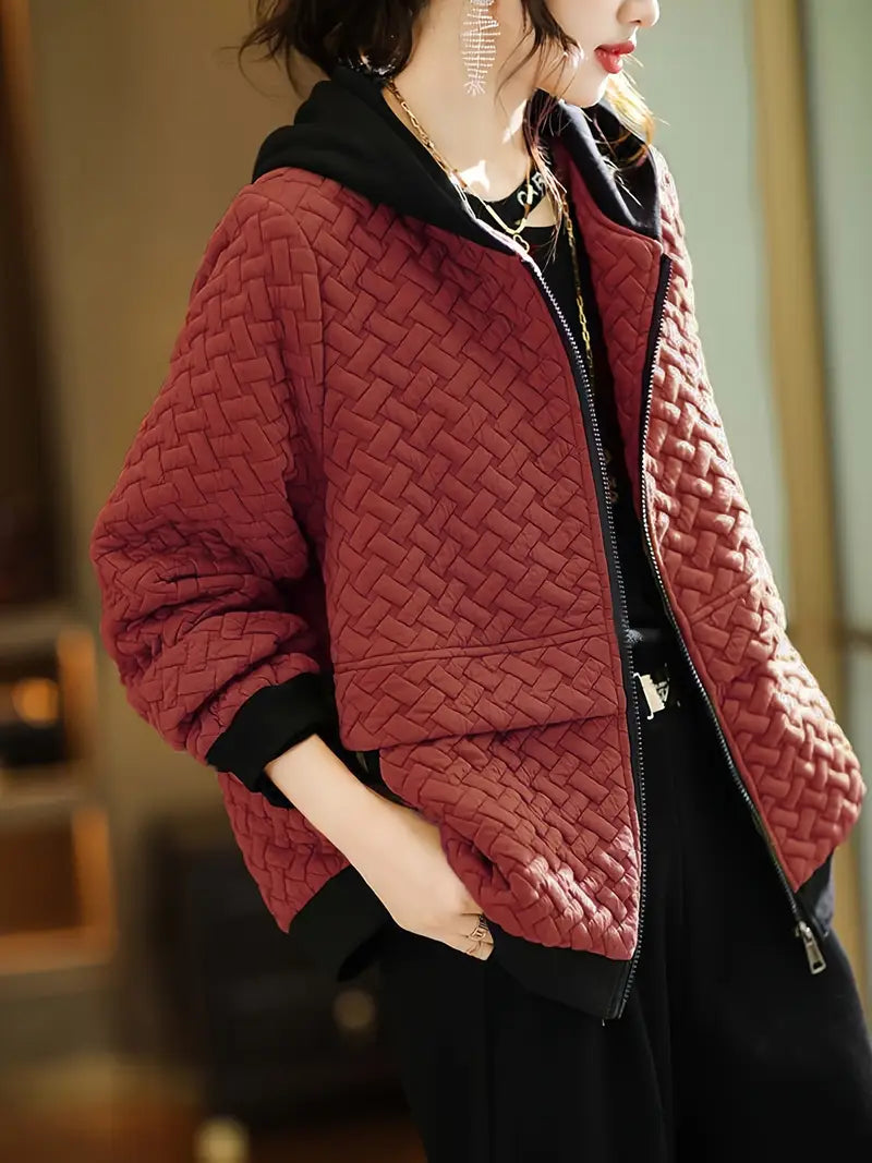 Mirelle Womens Quilted Hooded Jacket, Basketweave Pattern