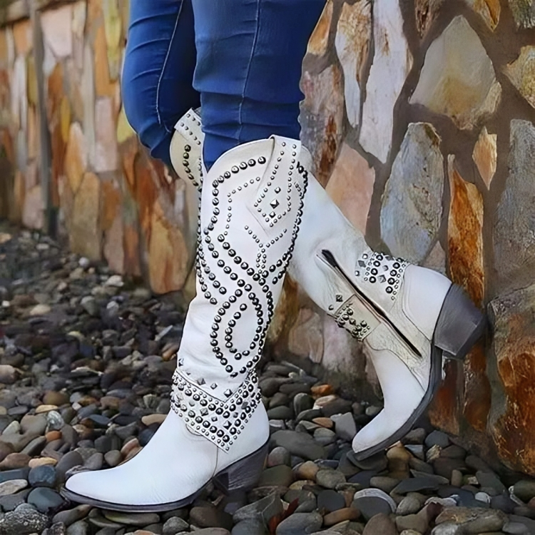 Riloh Womens Knee-High Boots with Pointed Toe in White