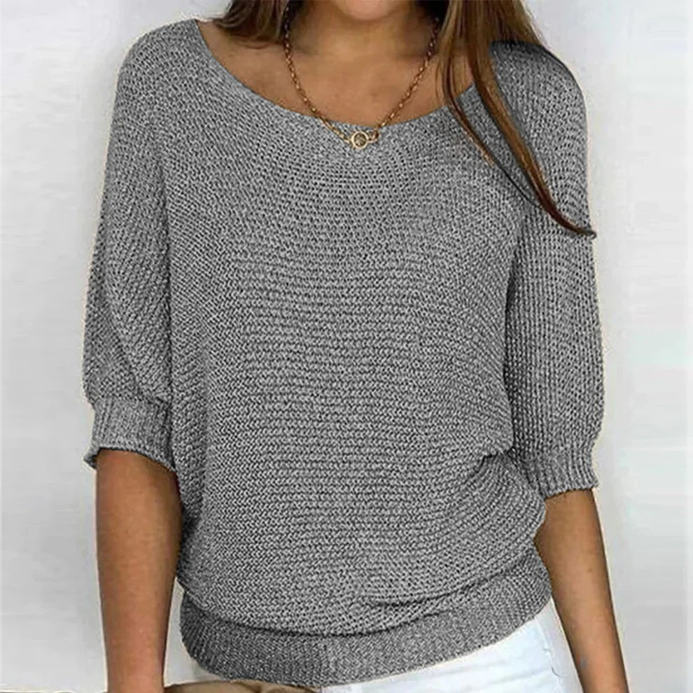 Euna Womens Soft Knit Sweater, Relaxed Comfort in Gray
