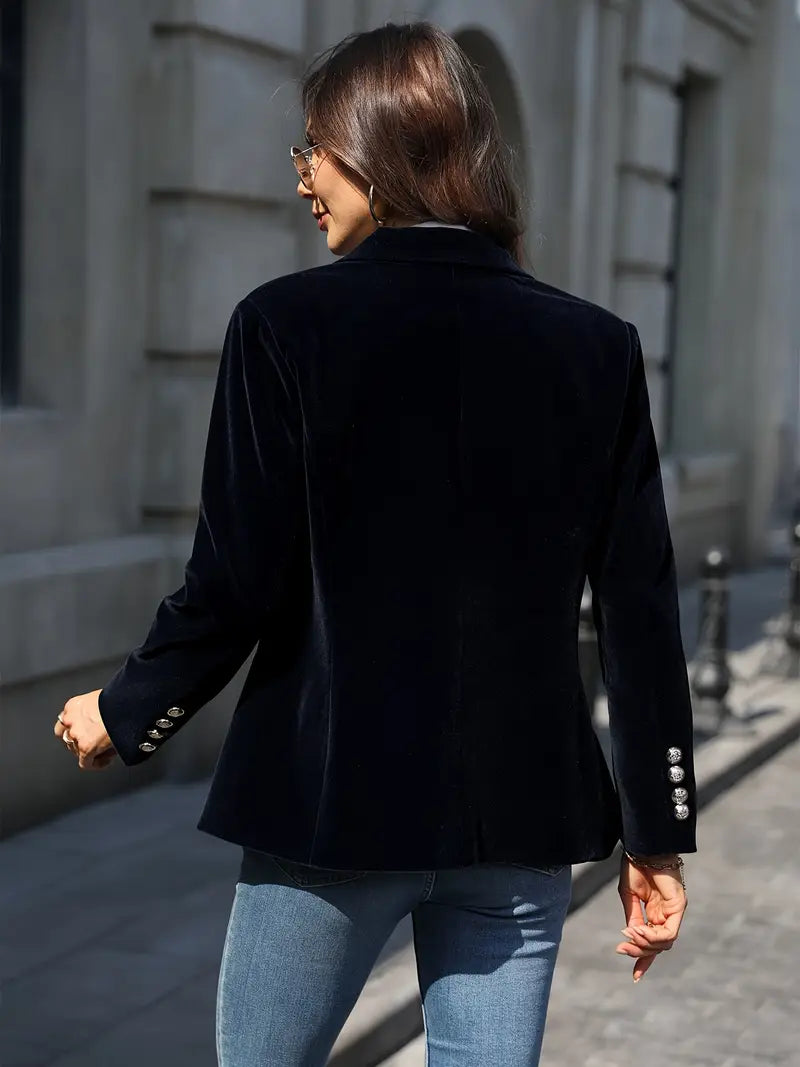 Women's Velvet Blazer, Figure-Flattering Cut | Plush Soft-Touch Fabric, Subtle Sheen | Black, Blue, Green or Red | S–2XL
