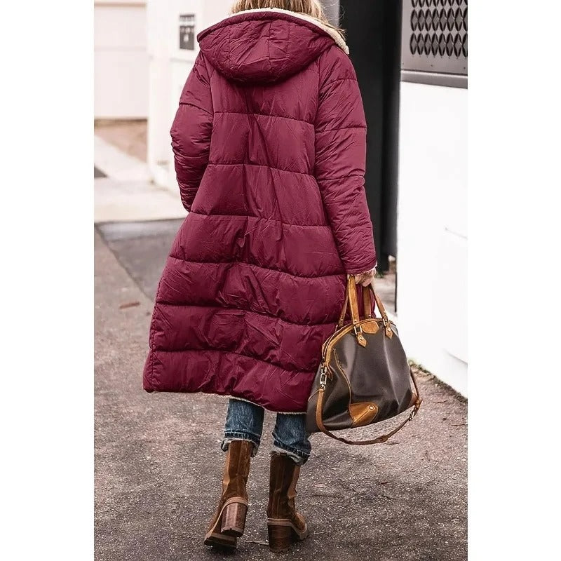 Angela Womens Longline Puffer Coat with Sherpa Lining