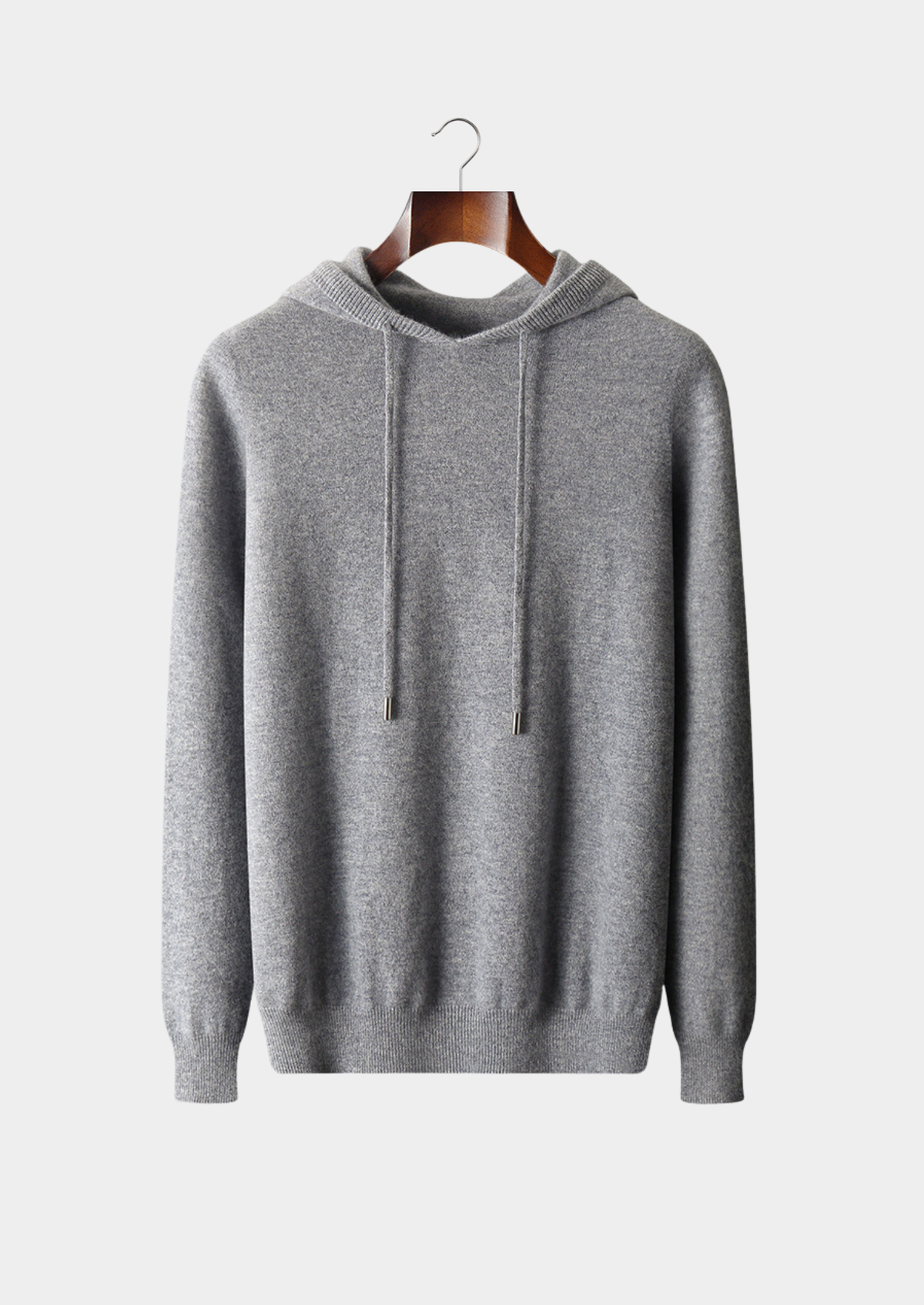 Drew Mens Cashmere Hooded Sweater in Light Gray