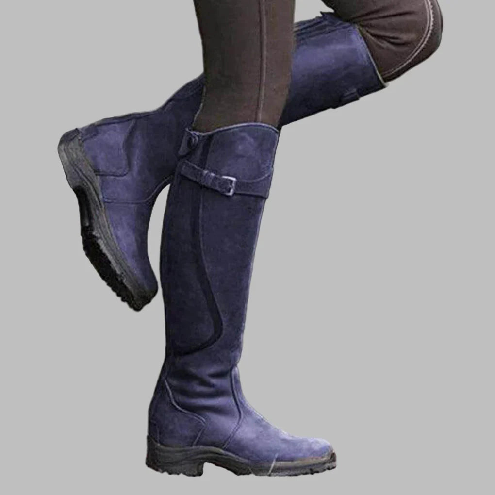 Jacqueline Womens Leather Boots with Cushioned Footbed in Blue