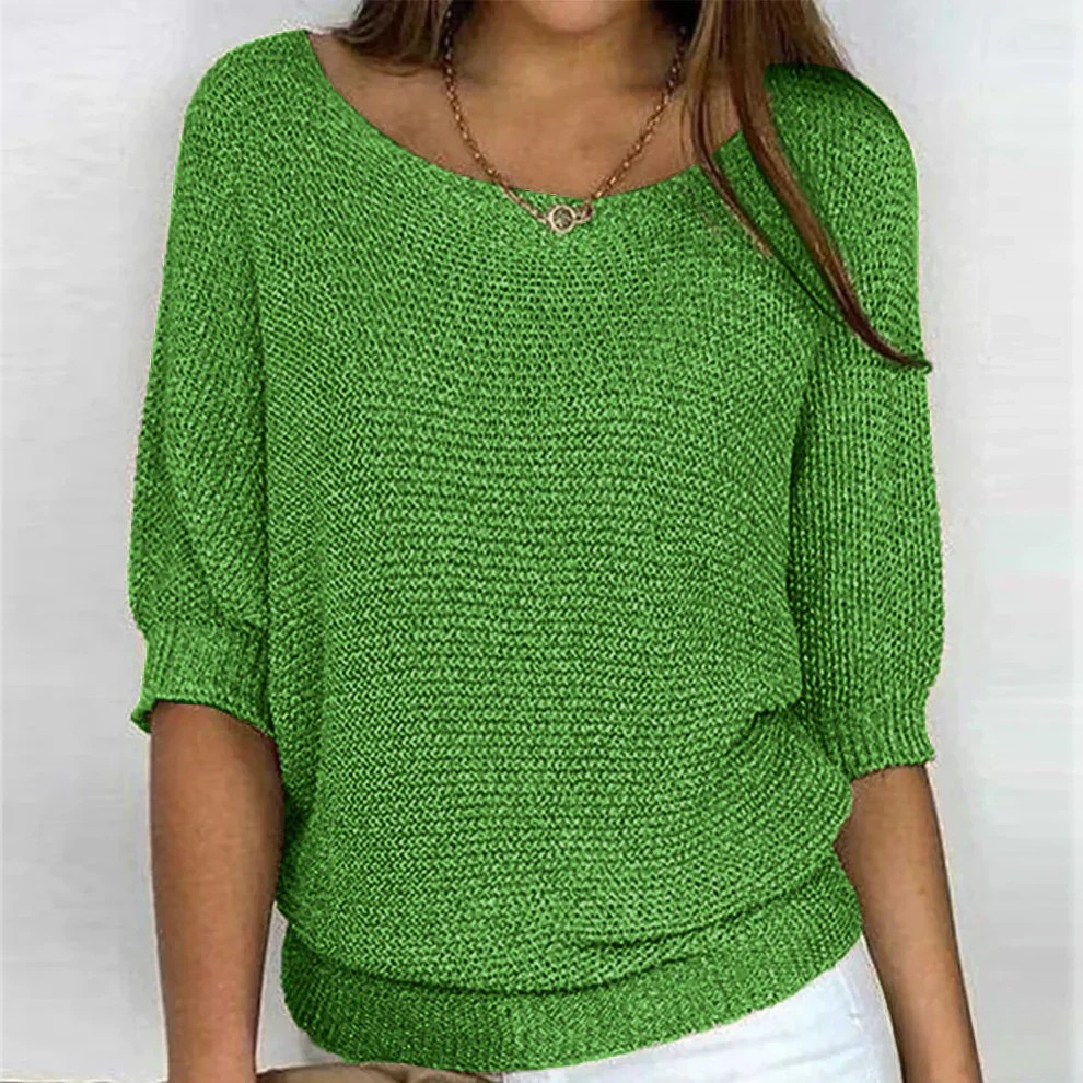Euna Womens Soft Knit Sweater, Relaxed Comfort in Green