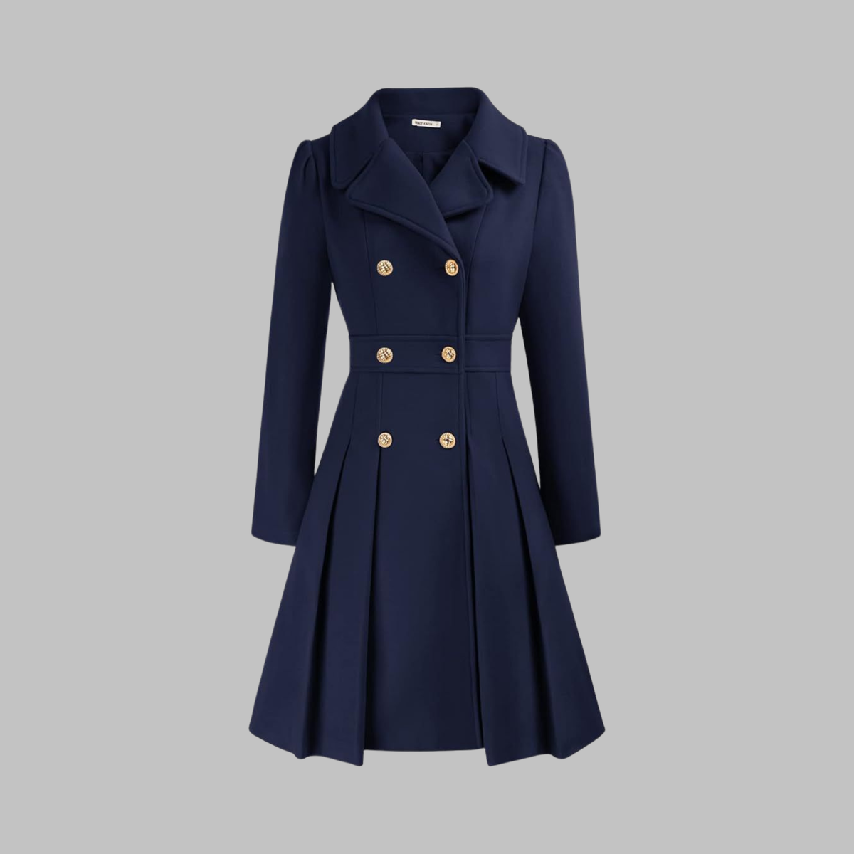 Dami Womens Double Button Coat with Long Sleeves in Dark Blue