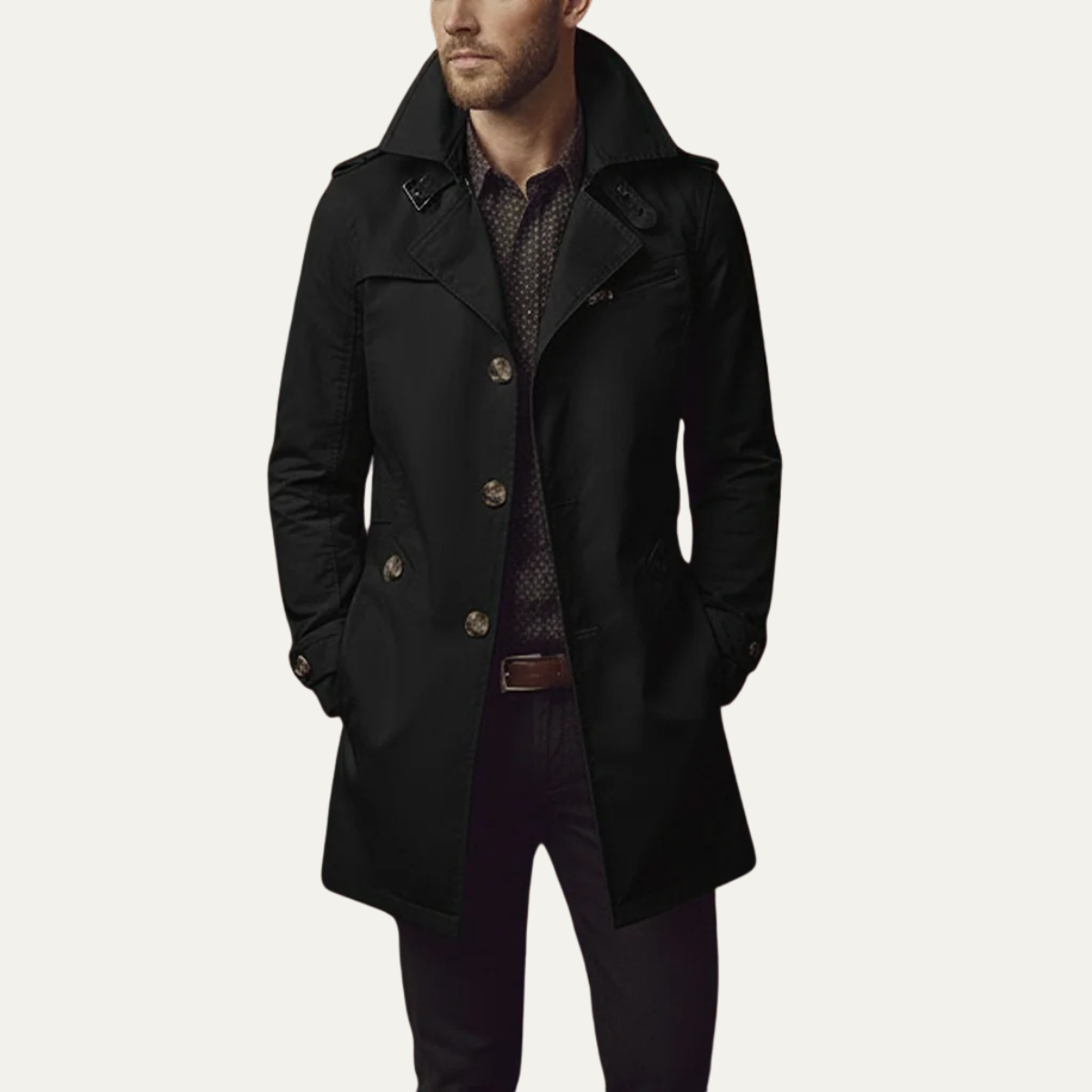 Paul Mens Double Breasted Pea Coat in Black