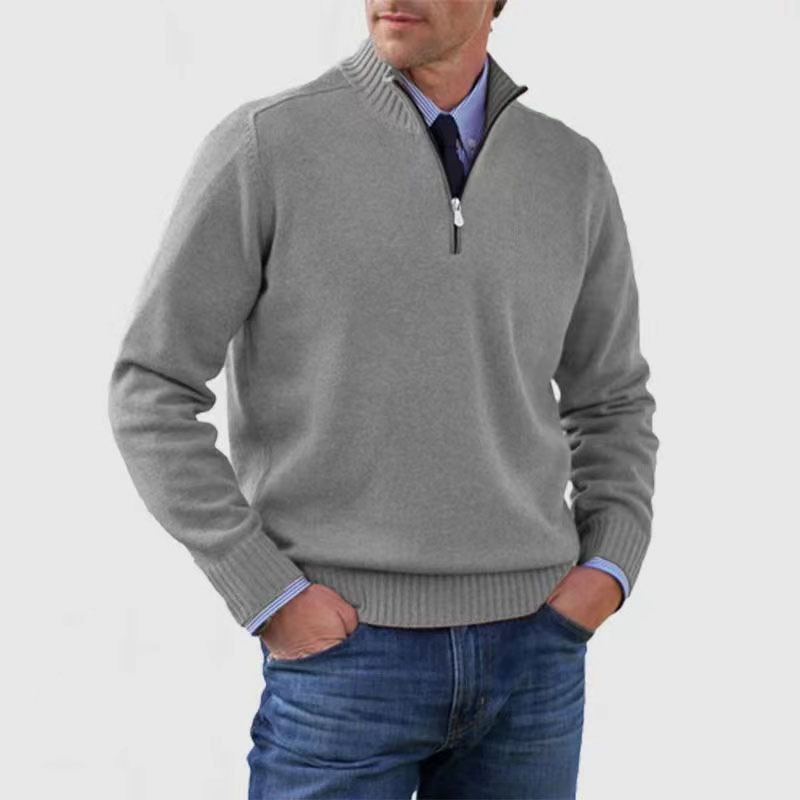 Lucien Mens Half-Zip Knit Sweater, Classic Fit in Gray