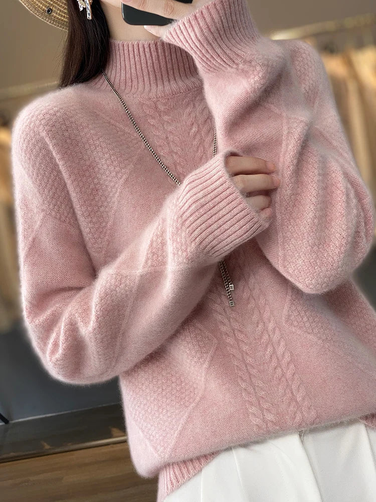 Ellis Womens Cashmere Turtleneck Sweater, Cable Knit
