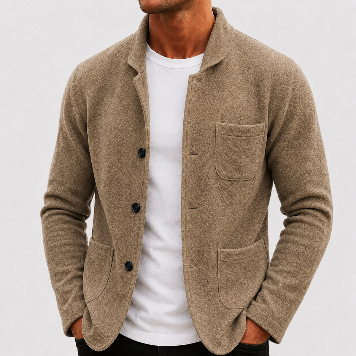Kiel Mens Slim Fit Knit Cardigan in Beige