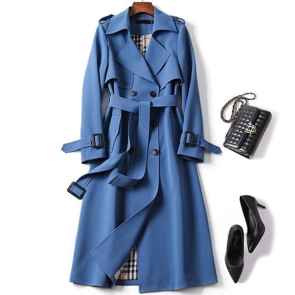 Lauren Womens Waterproof Belted Trench Coat in Blue