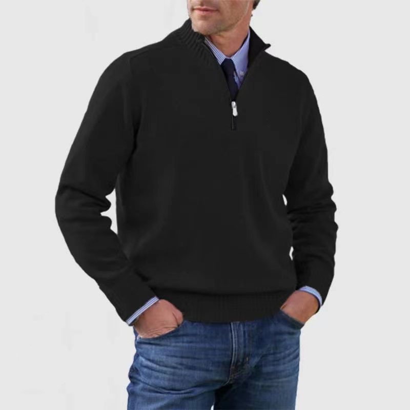 Lucien Mens Half-Zip Knit Sweater, Classic Fit in Black