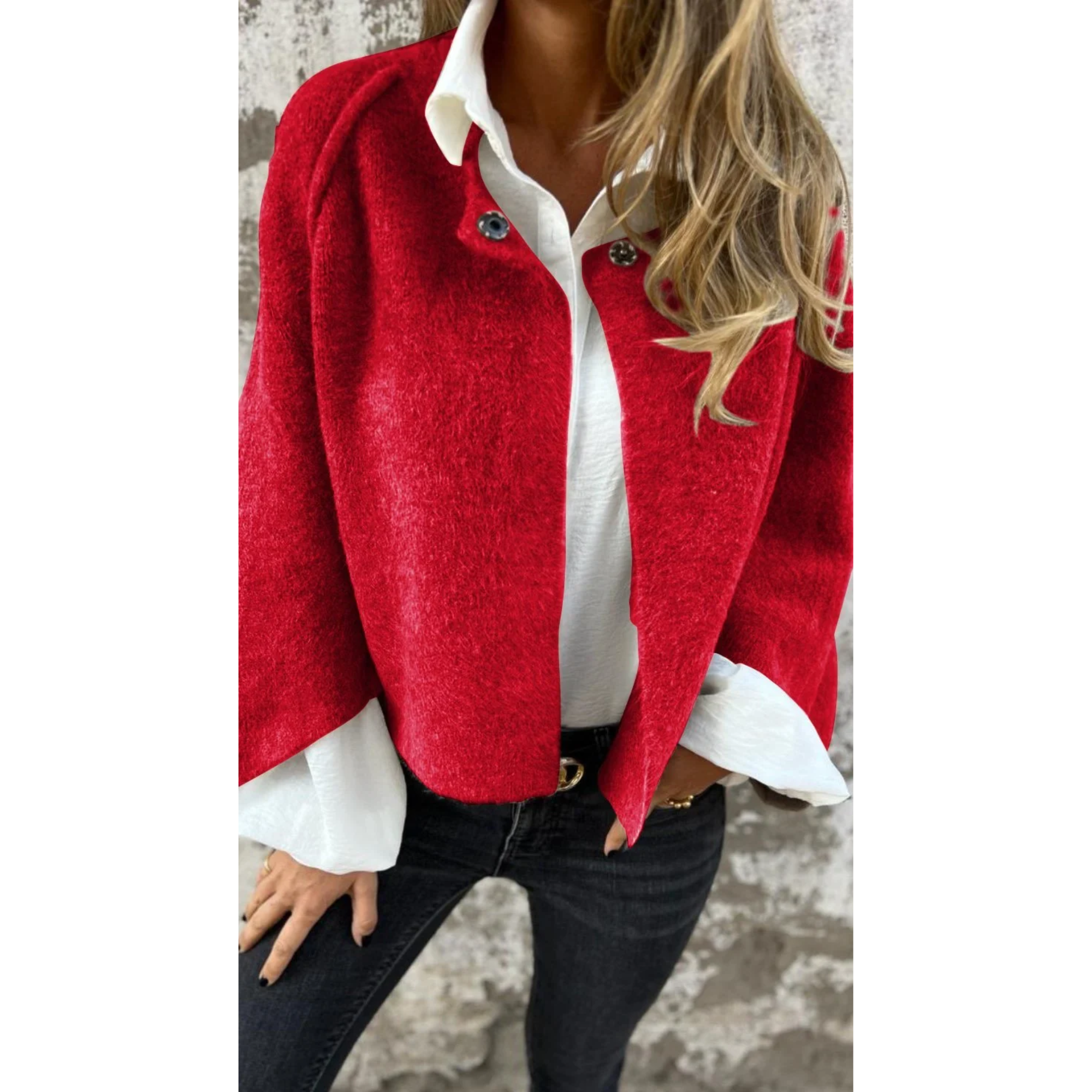 Women's Elegant Round-Neck Coat, Long Sleeve | Timeless Silhouette, Sophisticated Cut | Beige, Black or Red | S–5XL