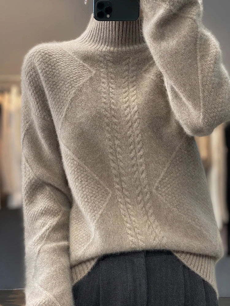 Ellis Womens Cashmere Turtleneck Sweater, Cable Knit