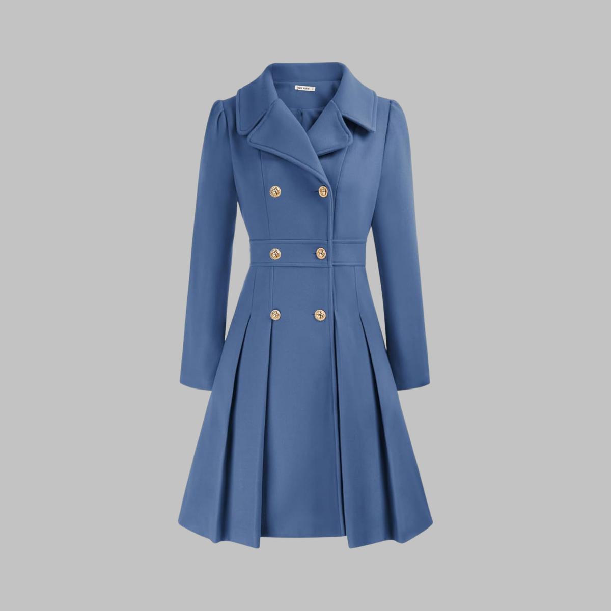 Dami Womens Double Button Coat with Long Sleeves in Gray Blue