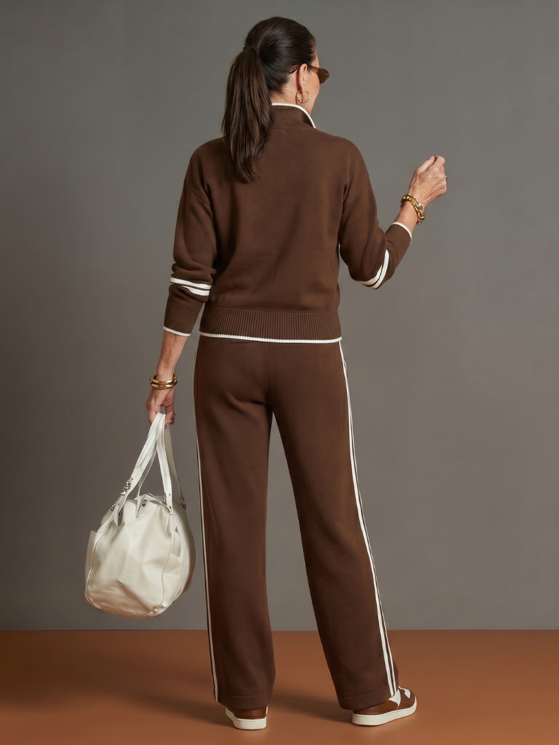 Rain Womens Knit Pants Set with Zip Neck Top