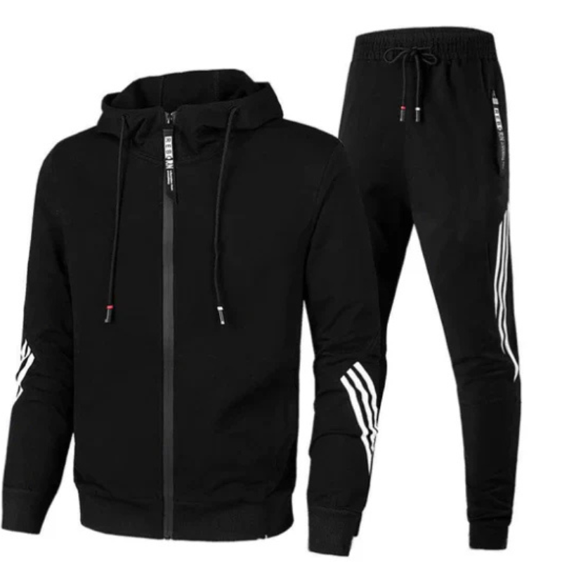 David Mens Two-Piece Hoodie Set with Matching Pants in Black