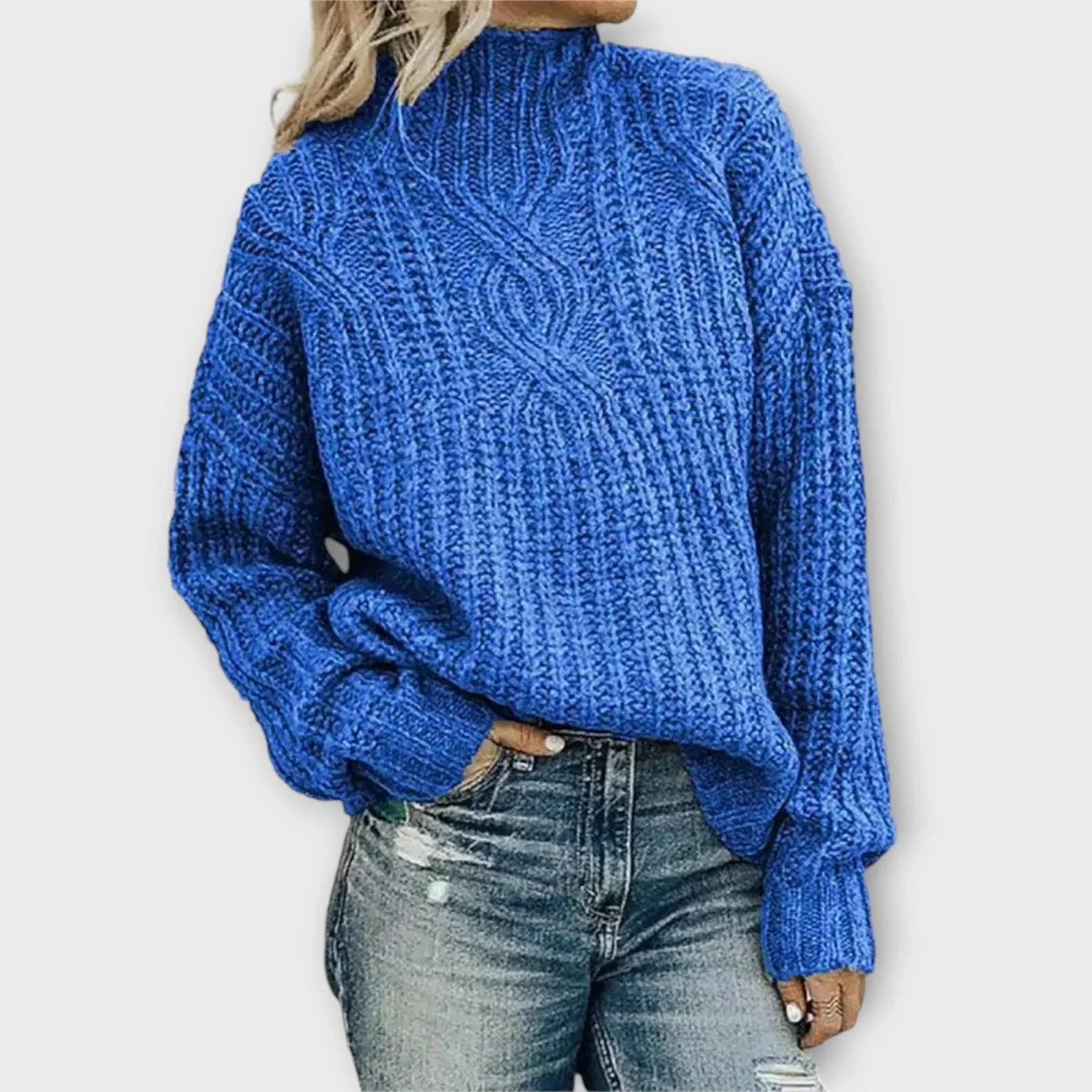 Women's High-Neck Cable-Knit Sweater, Relaxed Fit | Mock-Neck Design, Textured Knit | 5 Colorways | S–3XL