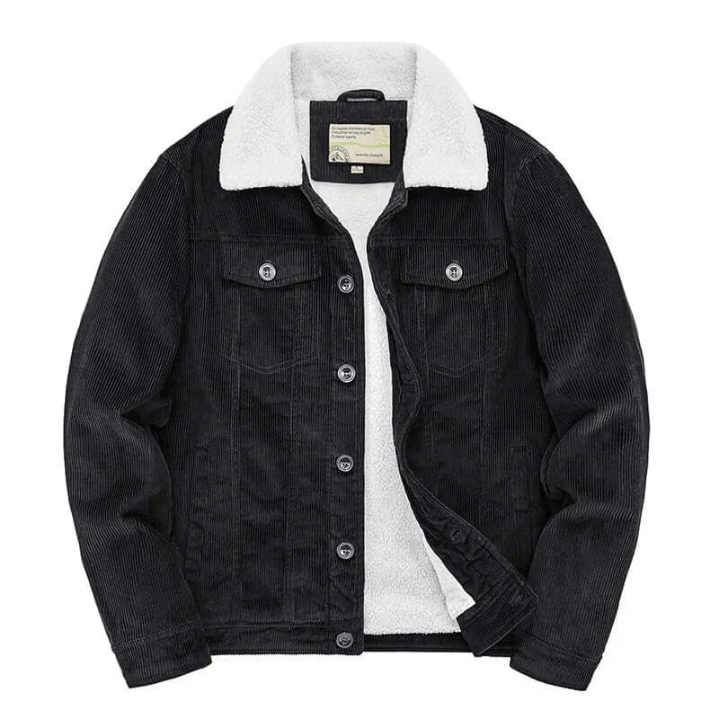 Ryan Mens Corduroy Windbreaker Jacket, Relaxed Fit in Black