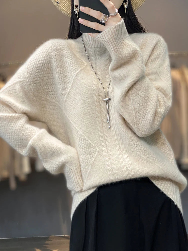 Ellis Womens Cashmere Turtleneck Sweater, Cable Knit