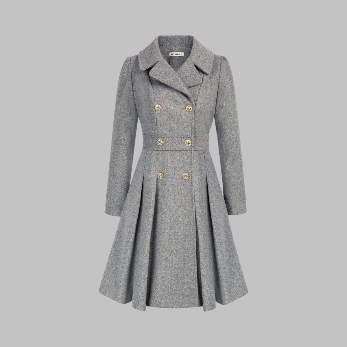 Dami Womens Double Button Coat with Long Sleeves in Light Gray