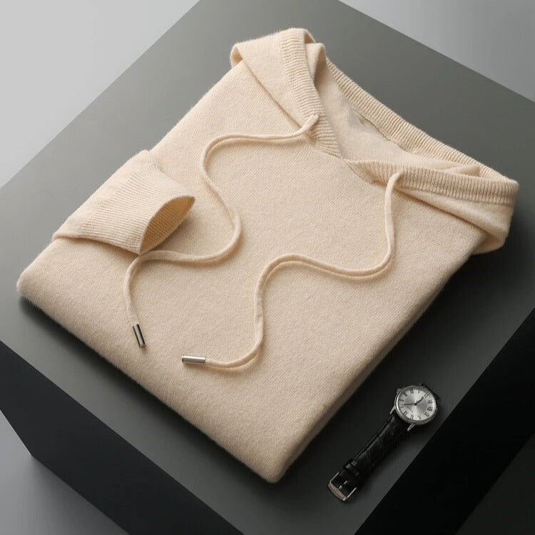 Luke Mens Merino Wool Hoodie in Beige