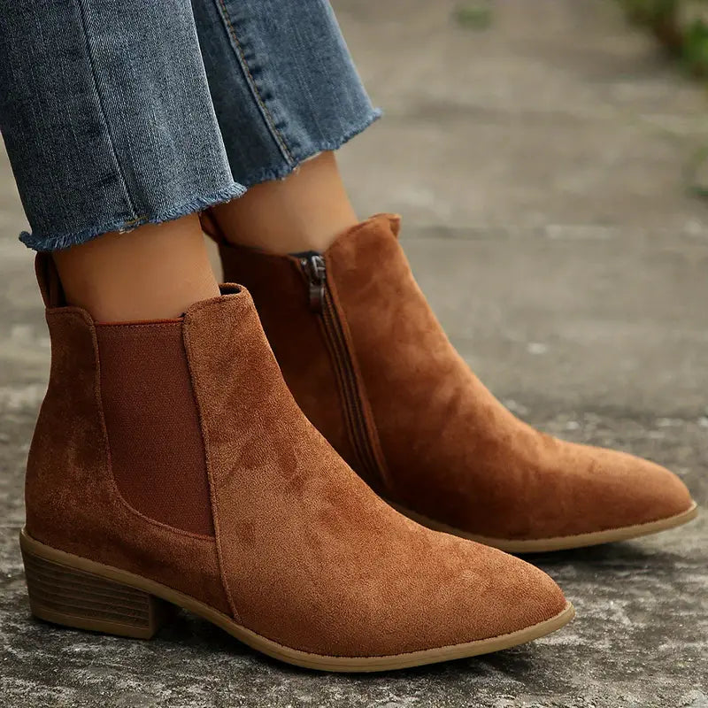 Anica Womens Suede Chelsea Boots, Warm for Winter in Brown